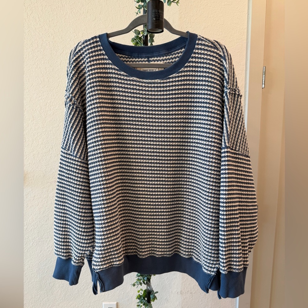 American Eagle Outfitters Navy and White Striped Sweater